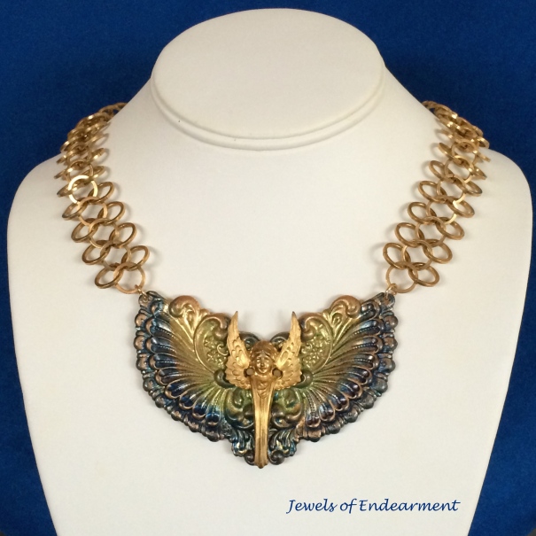 Art Deco Angel Necklace in Blue 