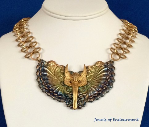 Art Deco Angel Necklace in Blue